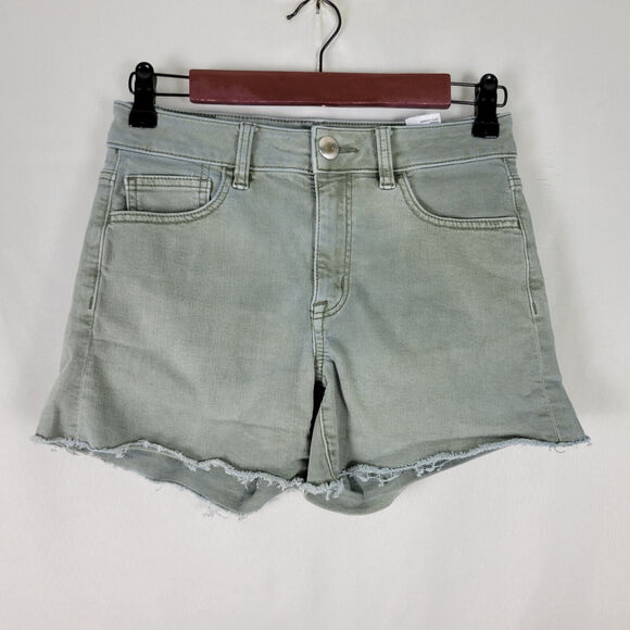 American Eagle Denim Shorts Womens 2 Green Jean Mid Rise Super Super‎ Stretch - Picture 1 of 15